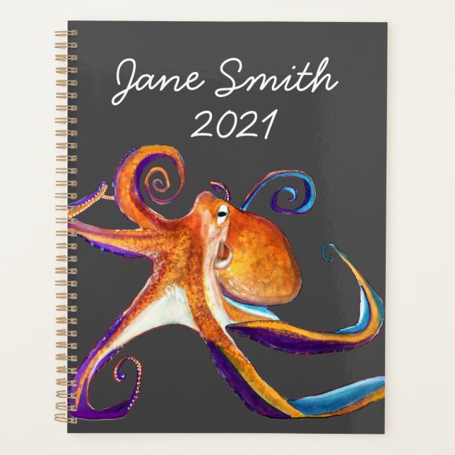 Octopus sealife watercolor art planner (Front)