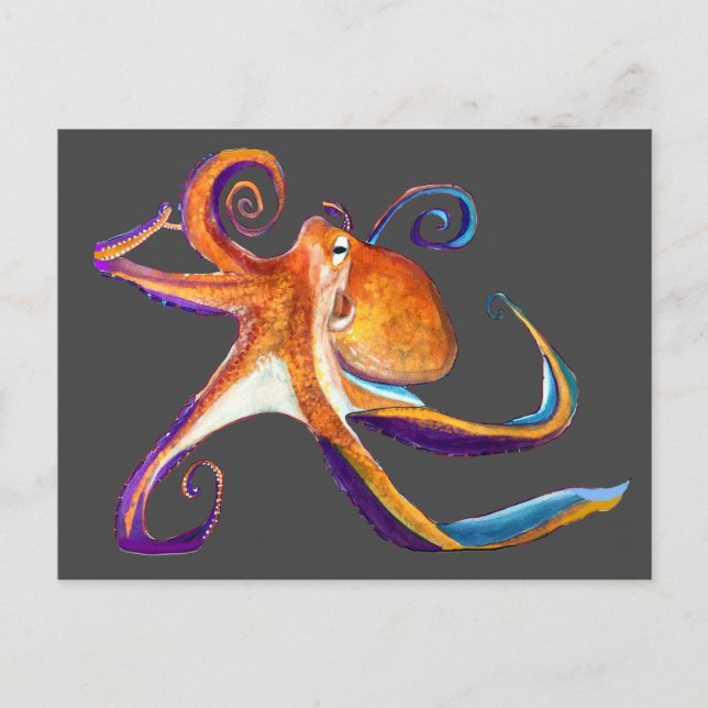Octopus sealife watercolor art postcard (Front)
