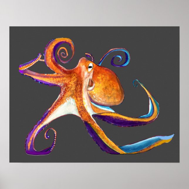 Octopus sealife watercolor art poster (Front)