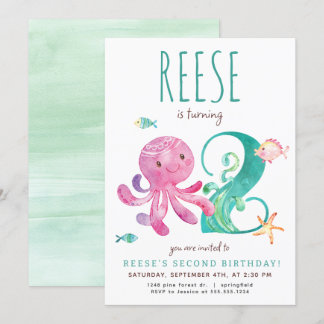 Octopus Second Birthday Invitation