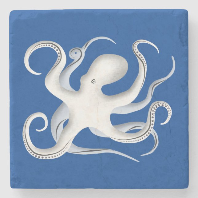 Octopus Silhouette Stone Coaster (Front)