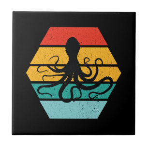 Octopus Silhouette Sunset Tile