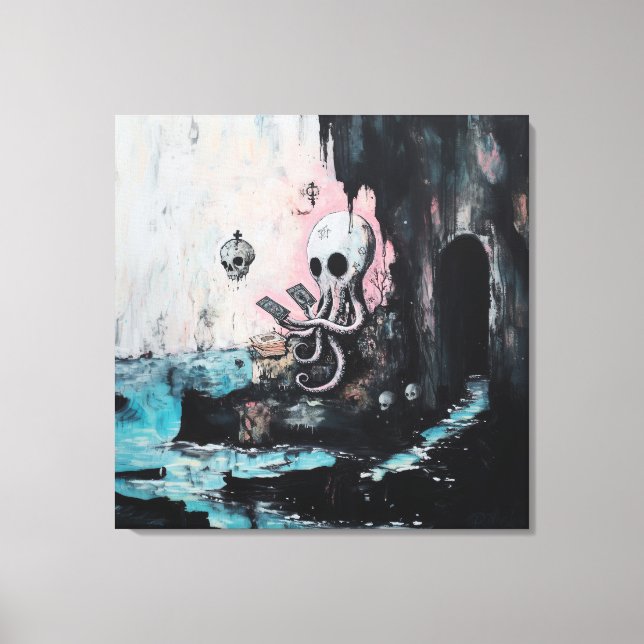 Octopus Skull Tarot Oracle Cards Witchy AI Art Canvas Print (Front)