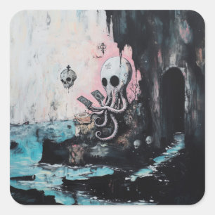 Octopus Skull Tarot Oracle Cards Witchy AI Art Square Sticker