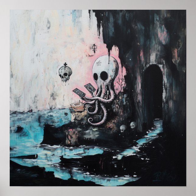 Octopus Skull Tarot Witchy AI Art Matte Value Poster (Front)