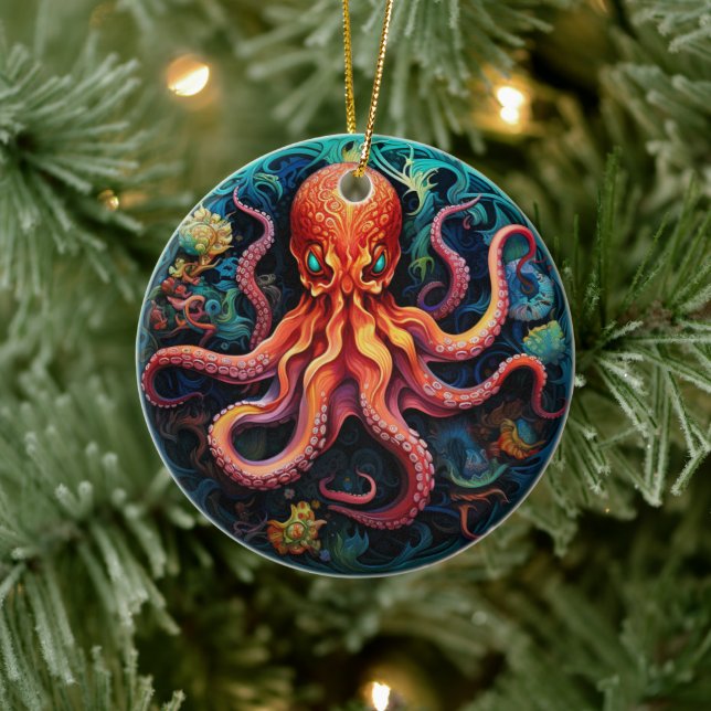 Octopus Stained Glass Ceramic Tree Decoration (Tree)