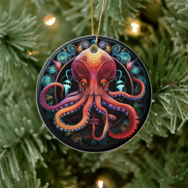 Octopus Stained Glass Ceramic Tree Decoration (Tree)