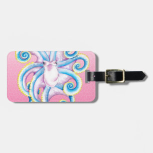 Octopus Stained Glass Pink Luggage Tag