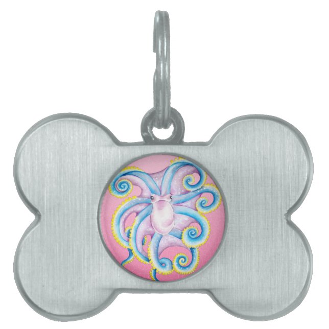 Octopus Stained Glass Pink Pet Tag (Front)