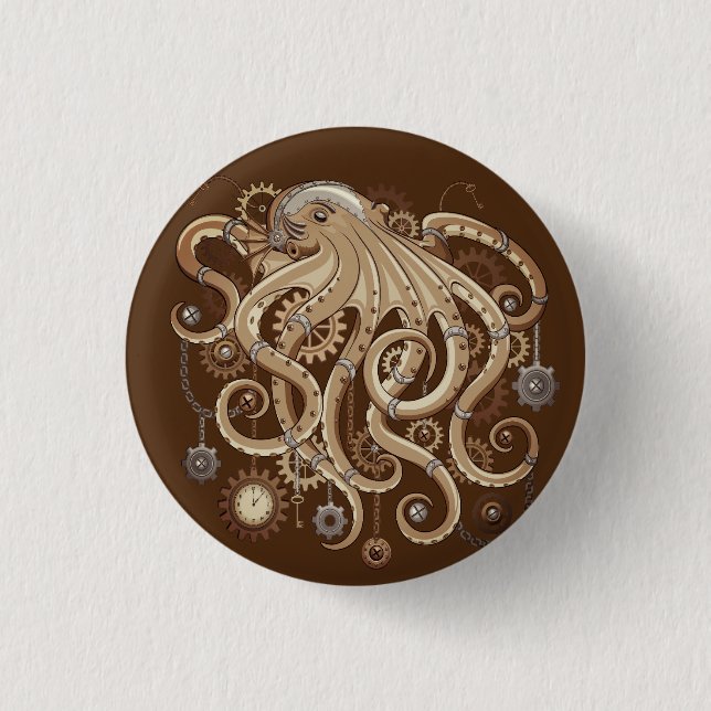 Octopus Steampunk Retro Mechanical Fantasy 3 Cm Round Badge (Front)