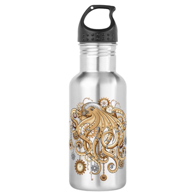 Octopus Steampunk Retro Mechanical Fantasy 532 Ml Water Bottle (Front)
