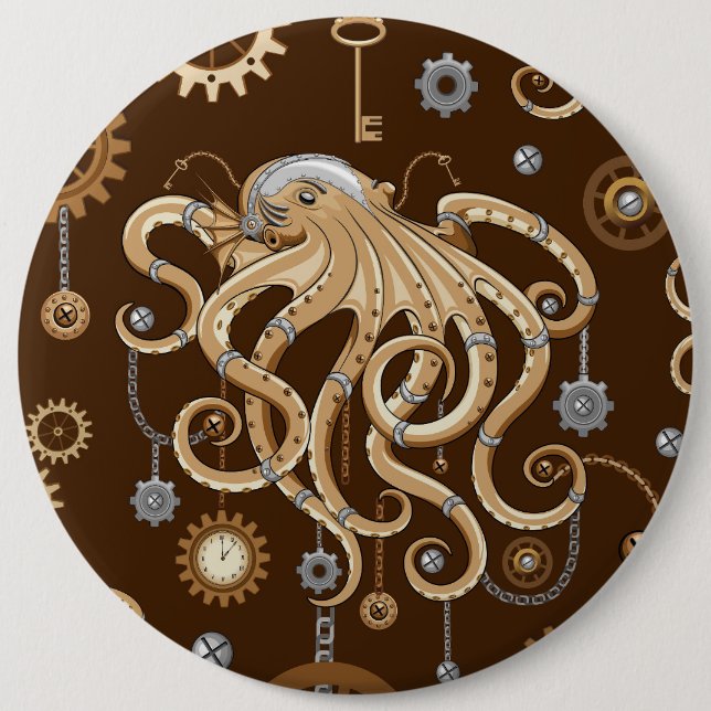 Octopus Steampunk Retro Mechanical Fantasy 6 Cm Round Badge (Front)