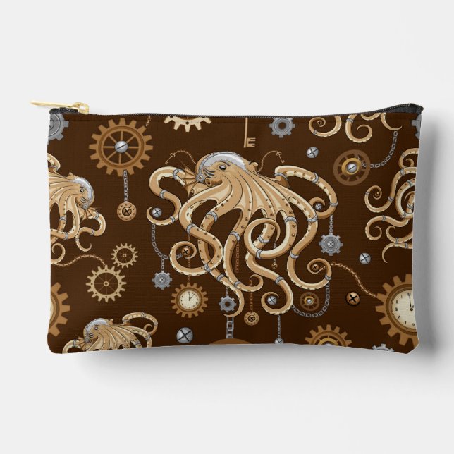 Octopus Steampunk Retro Mechanical Fantasy Accessory Pouch (Front)