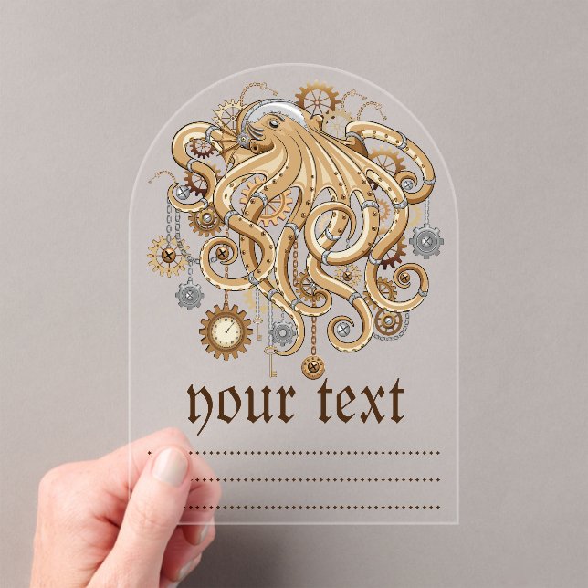 Octopus Steampunk Retro Mechanical Fantasy Acrylic Invitations (Insitu (Handheld))