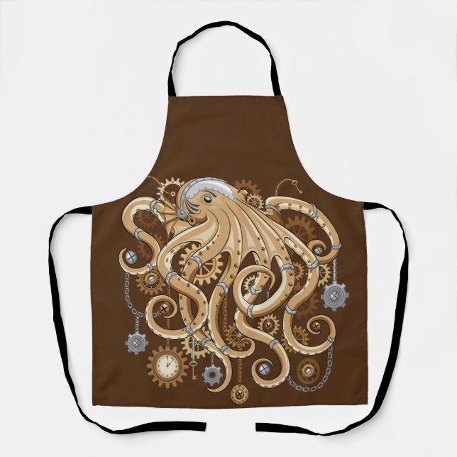 Octopus Steampunk Retro Mechanical Fantasy Apron (Front)