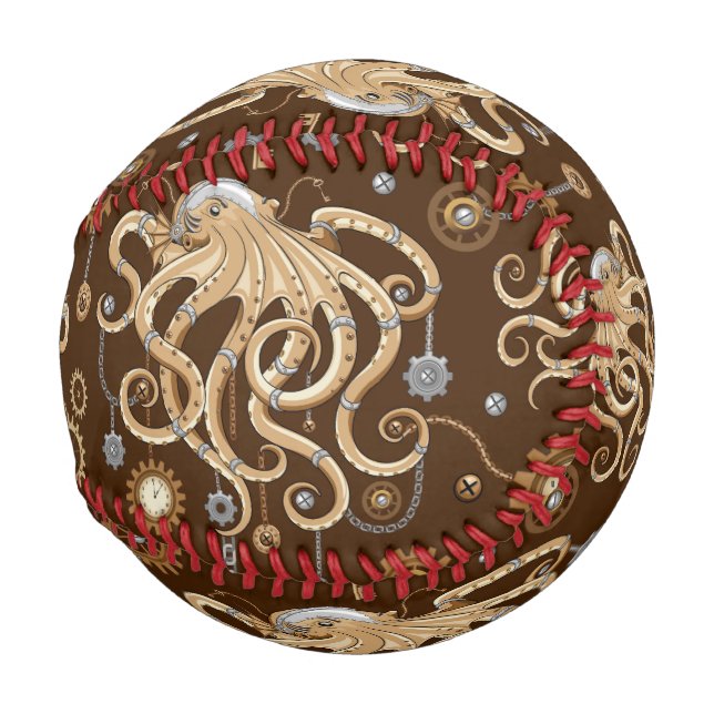 Octopus Steampunk Retro Mechanical Fantasy Baseball (Back Left)