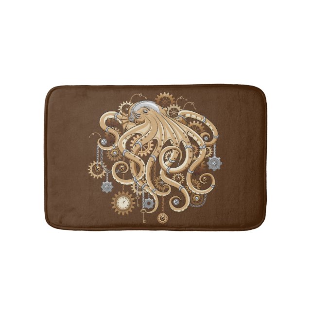 Octopus Steampunk Retro Mechanical Fantasy Bath Mat (Front)