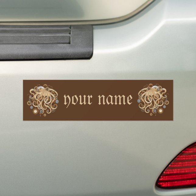 Octopus Steampunk Retro Mechanical Fantasy Bumper Sticker (On Car)