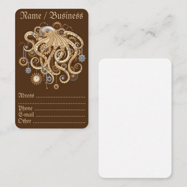 Octopus Steampunk Retro Mechanical Fantasy Business Card (Front/Back)
