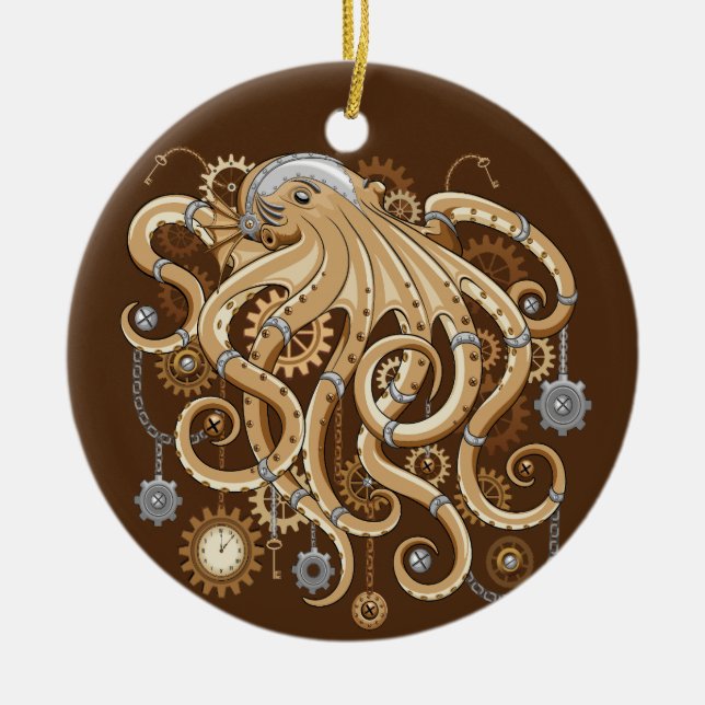 Octopus Steampunk Retro Mechanical Fantasy Ceramic Tree Decoration (Front)