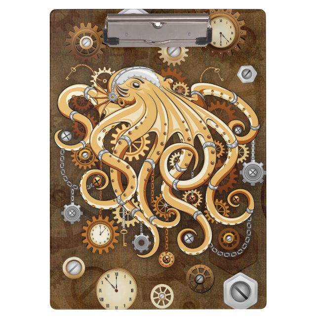 Octopus Steampunk Retro Mechanical Fantasy Clipboard (Front)