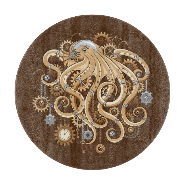 Octopus Steampunk Retro Mechanical Fantasy Cutting Board (Front)