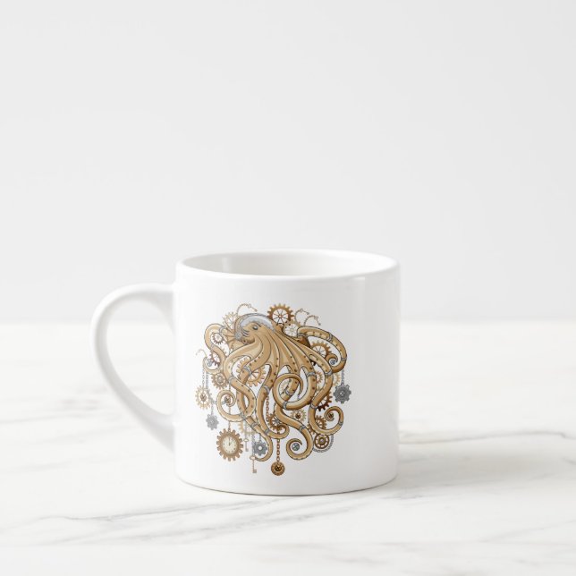 Octopus Steampunk Retro Mechanical Fantasy Espresso Cup (Left)