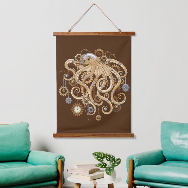 Octopus Steampunk Retro Mechanical Fantasy Hanging Tapestry (Living Room)