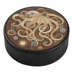 Octopus Steampunk Retro Mechanical Fantasy Hockey Puck