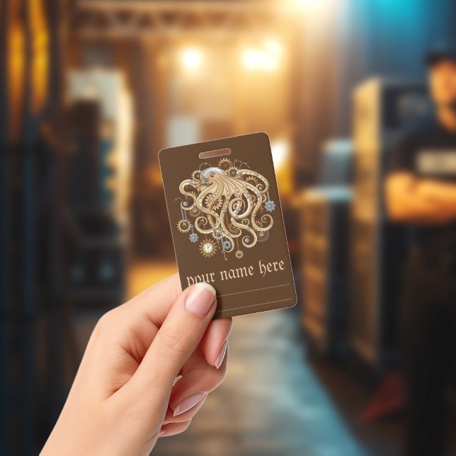 Octopus Steampunk Retro Mechanical Fantasy ID Badge (Concert)