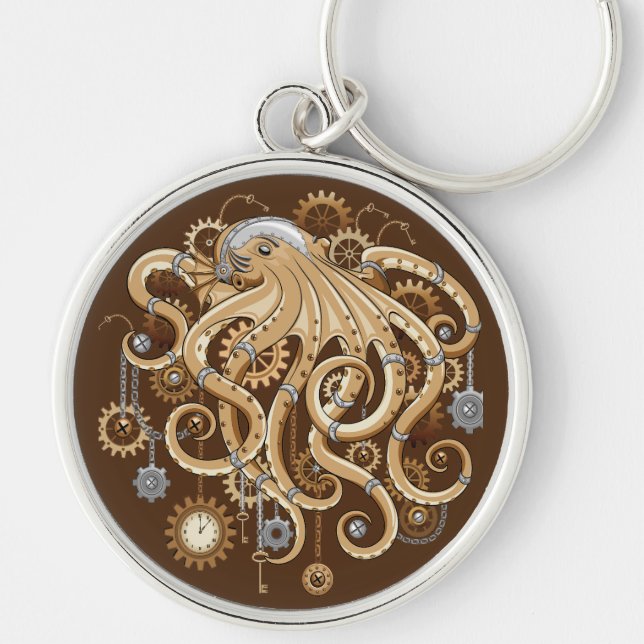 Octopus Steampunk Retro Mechanical Fantasy Key Ring (Front)