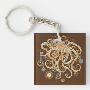 Octopus Steampunk Retro Mechanical Fantasy Key Ring
