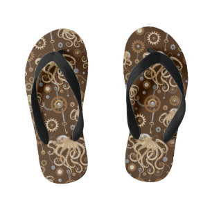 Octopus Steampunk Retro Mechanical Fantasy Kid's Jandals
