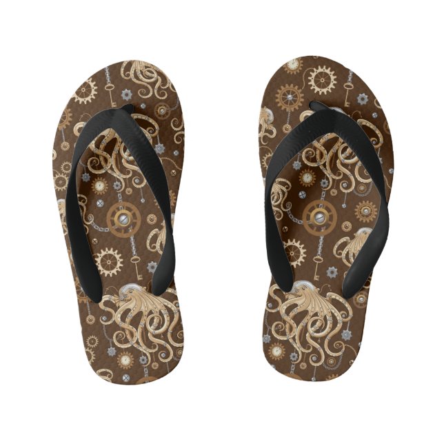 Octopus Steampunk Retro Mechanical Fantasy Kid's Jandals (Footbed)