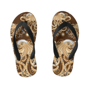 Octopus Steampunk Retro Mechanical Fantasy Kid's Jandals