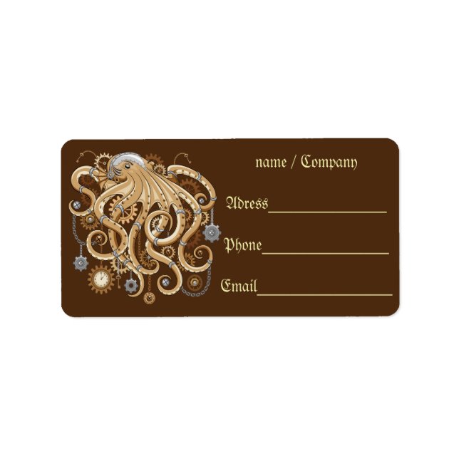 Octopus Steampunk Retro Mechanical Fantasy Label (Front)