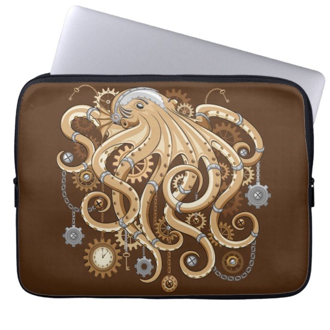 Octopus Steampunk Retro Mechanical Fantasy Laptop Sleeve (Front)