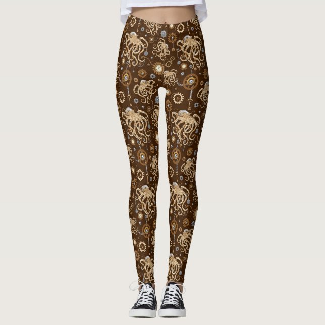 Octopus Steampunk Retro Mechanical Fantasy Leggings (Front)