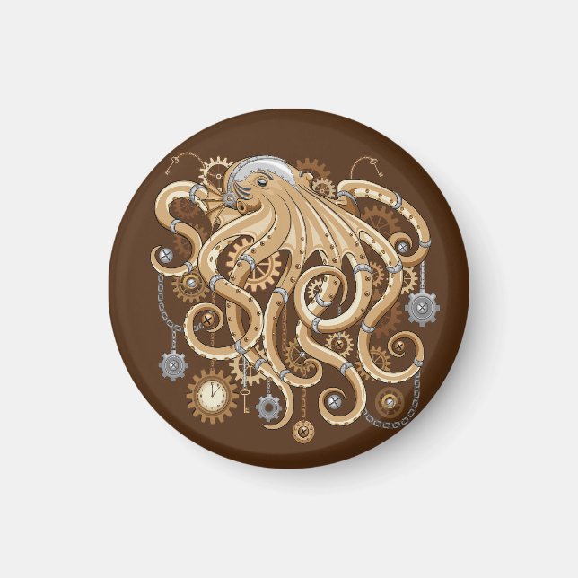 Octopus Steampunk Retro Mechanical Fantasy Magnet (Front)
