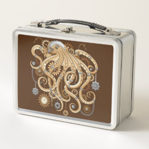 Octopus Steampunk Retro Mechanical Fantasy Metal Lunch Box