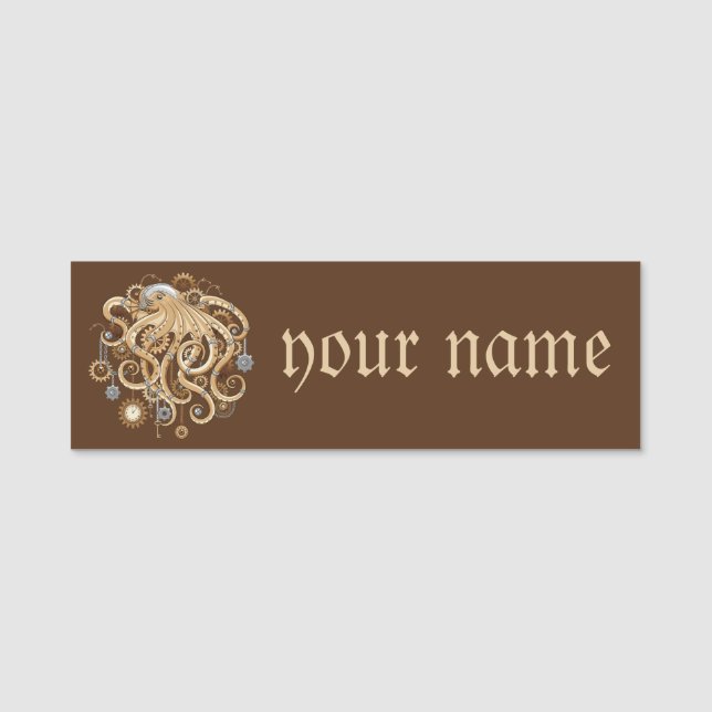 Octopus Steampunk Retro Mechanical Fantasy Name Tag (Front)