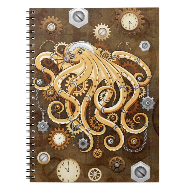 Octopus Steampunk Retro Mechanical Fantasy Notebook (Front)