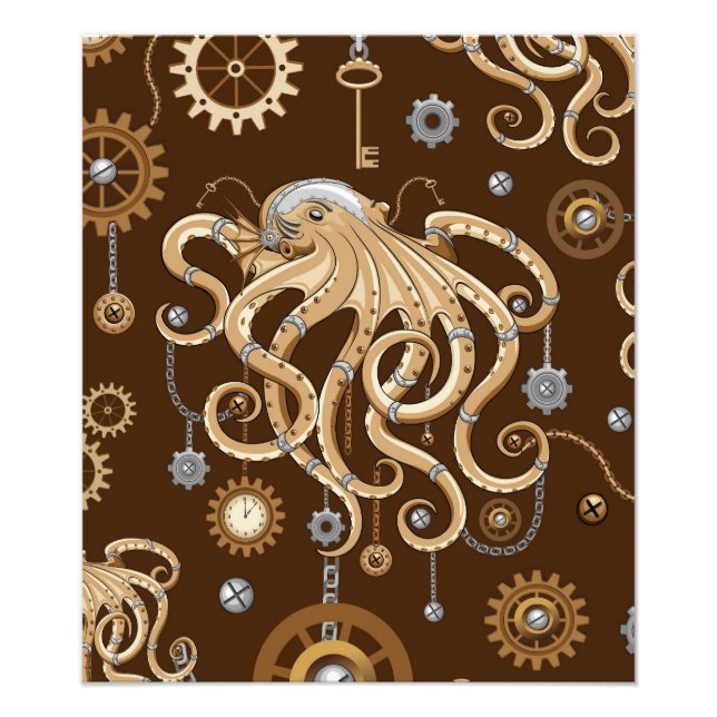 Octopus Steampunk Retro Mechanical Fantasy Photo Print (Front)