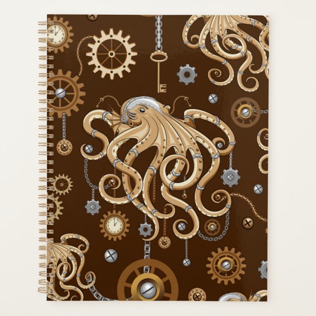 Octopus Steampunk Retro Mechanical Fantasy Planner (Front)