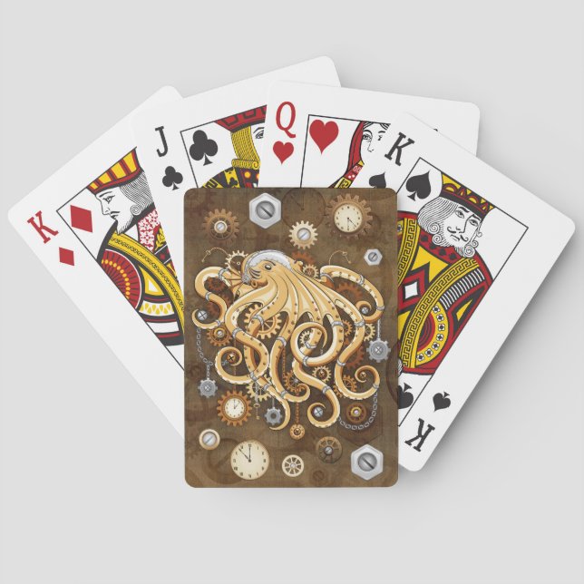 Octopus Steampunk Retro Mechanical Fantasy Playing Cards (Back)