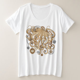 Octopus Steampunk Retro Mechanical Fantasy Plus Size T-Shirt