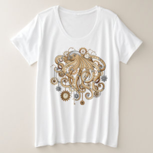Octopus Steampunk Retro Mechanical Fantasy Plus Size T-Shirt