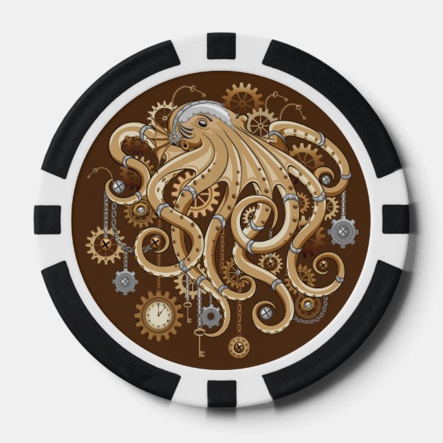 Octopus Steampunk Retro Mechanical Fantasy Poker Chips (Front)