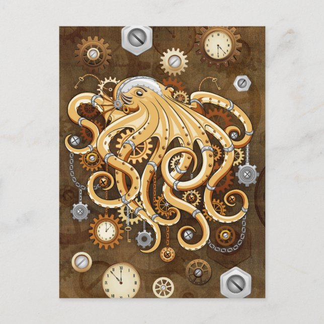 Octopus Steampunk Retro Mechanical Fantasy Postcard (Front)