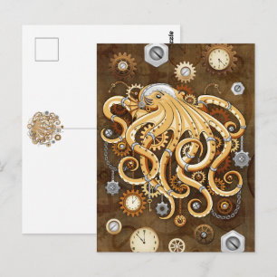 Octopus Steampunk Retro Mechanical Fantasy Postcard